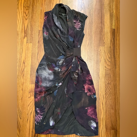 ALLSAINTS spitalfields Poisen dark bird print silk wrap dress - Picture 3 of 12